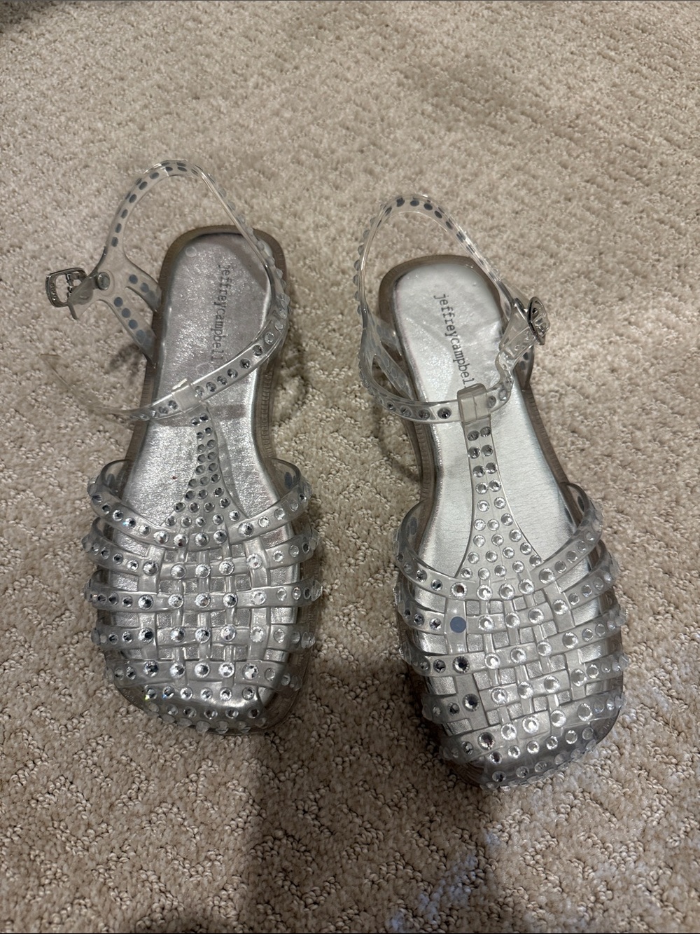 Jeffrey Campbell Clear Studded Jelly Slingback Sandals - Silver